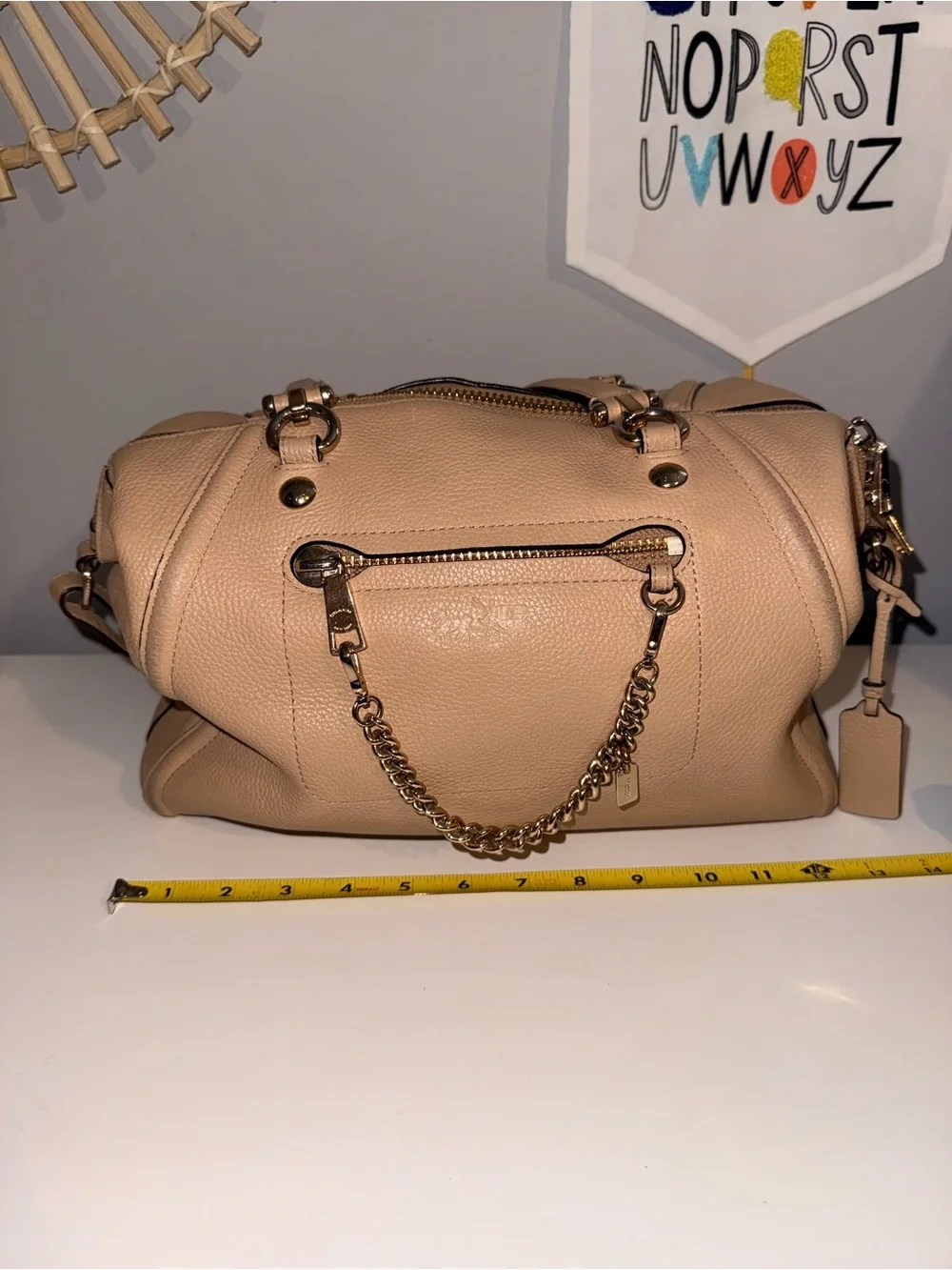 Coach Chain Satchel Bag with Crossbody Strap - Beige
